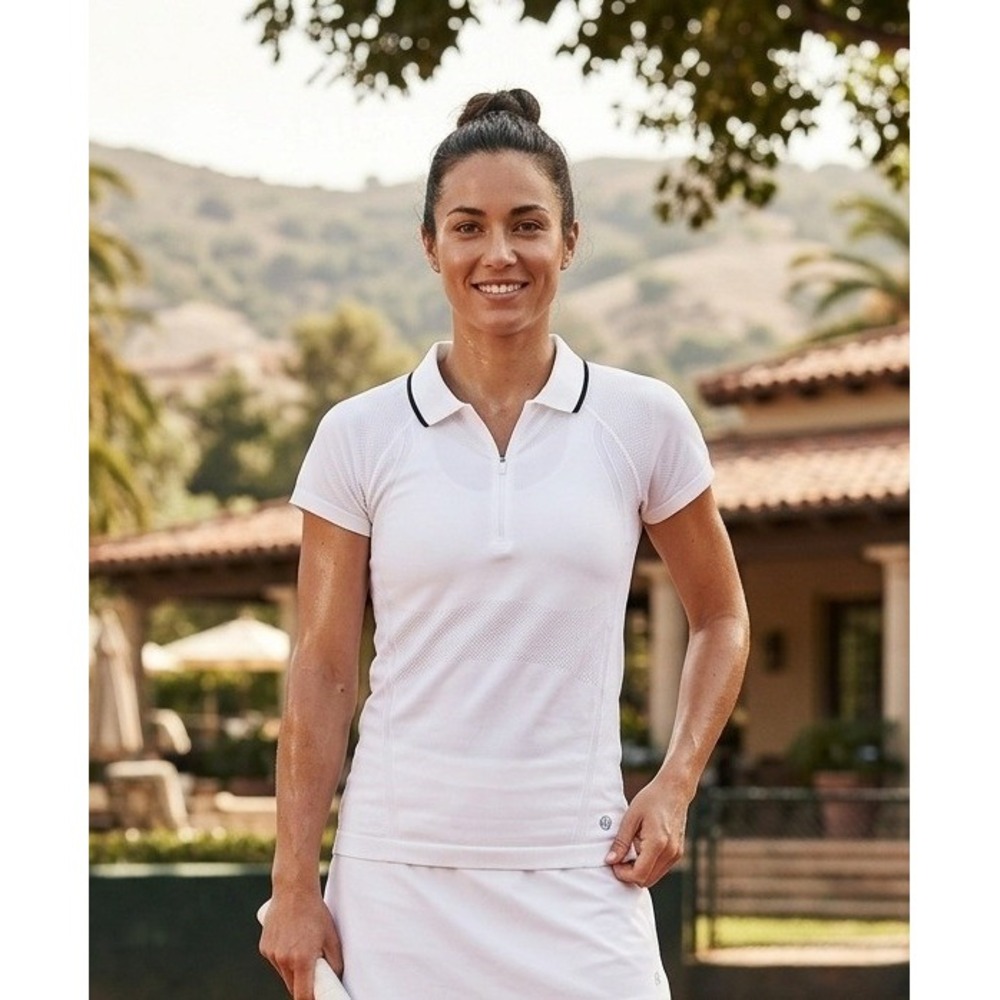 Athleta Momentum Polo Tee Womens L 1/4 Zip Short Sleeve Athletic Top Golf Tennis